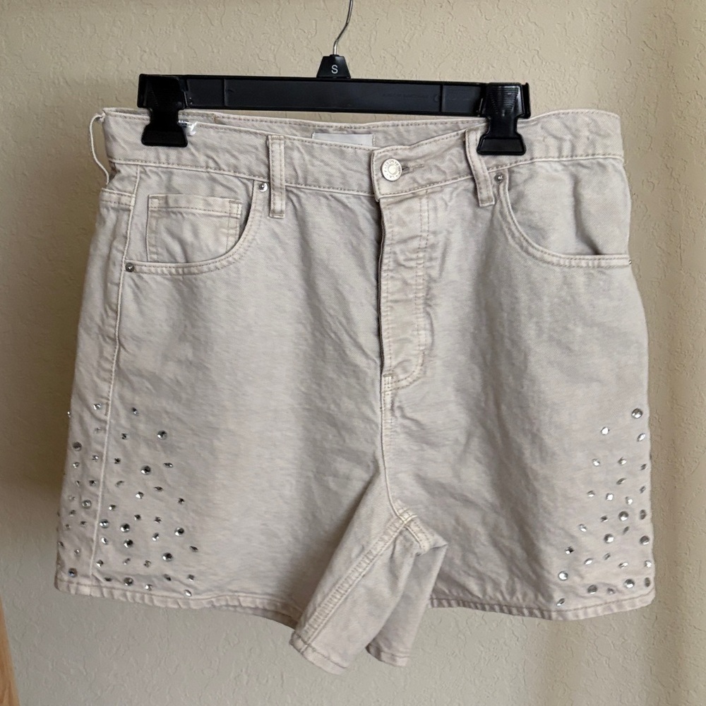 PacSun Cream Denim Shorts with Studded Details